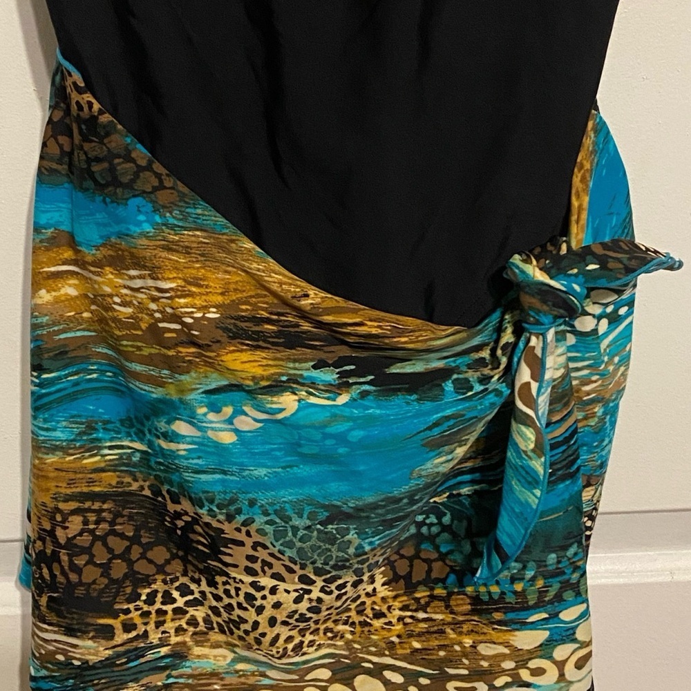 Christina Black and Blue  one piece bathing suit with built in wrap sz 10 - Picture 2 of 7